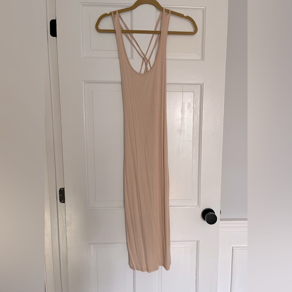 Cream/Tan Lulus Summer Dress, Crisscrossed Back, Size Small, Worn Once